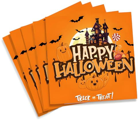 Halloween Servietten - 40 Stück Orange Kürbis Tischdeko für Party, Karneval und Happy Halloween Deko (33×33cm)
