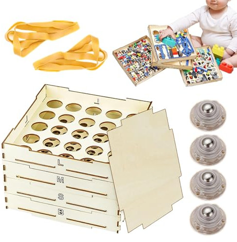 JINGLING Setaccio di smistamento dei, selezionatore di da costruzione | 4 scatole di smistamento per vassoi | Ordinatore in legno di 3 diverse dimensioni per gli amanti dei