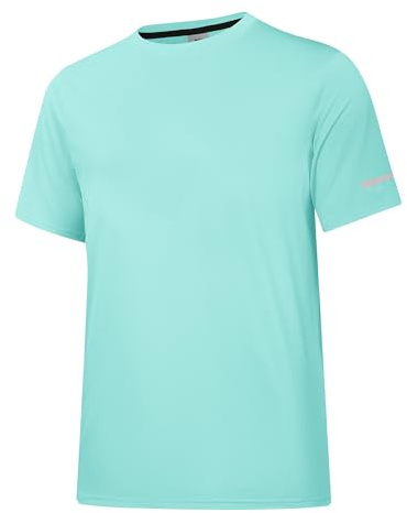 Men's UPF 50+ Short Sleeve Rash Vest, Lightweight Quick-Dry.Cyan-2XL