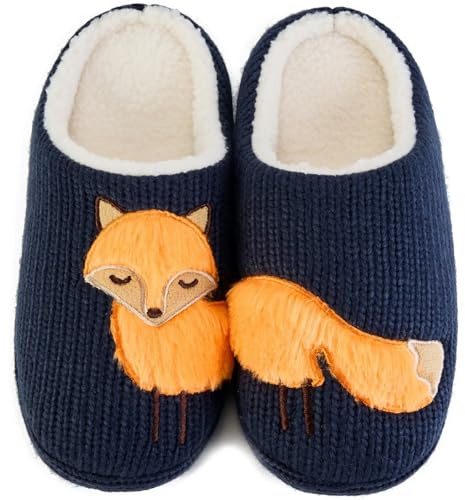 JEBUKTXE Zapatillas de Estar por Casa de Mujer Bordado de Animales Pantuflas Invierno Forro de Peluche Cálidas Espuma de Memoria Zapatillas de Casa (Bordado De Animales-Zorro,39 40)