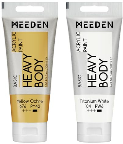 MEEDEN Acrylic Paint Yellow Ochre: 100ml/3.38oz x 2 with Titanium White | Heavy Body Artist Acrylic Paint Set for Canvas, Wood & Craft, Non-toxic Creamy Art Paint with Titanium White for Mixing