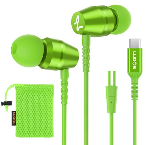 Ludos OMNITONE USB C Headphones, 5 Years Warranty, USB-C Earbuds for iPhone 16 15 Pro Max Plus Samsung Galaxy S24 S23 Ultra S22 S21 FE S20 Z Flip 3 Fold 4 A53 A54, USB Type C Earphones - Green