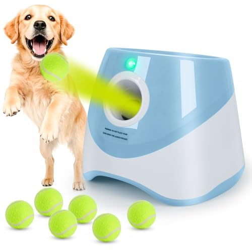 Orifesio Lanzador de Pelotas para Perros Automático, Lanza Pelotas Perro con 6 Pelotas, Lanzador Pelotas Perro, Juguetes Interactivos para Perros para Interior y Exterior