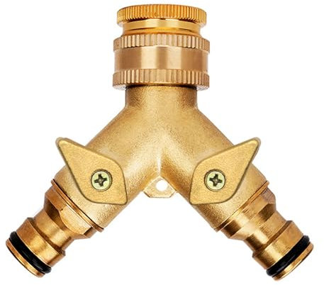 Y-Valve Dual Faucet Diverter 2 Way Tap Connector Garden Tap Adaptor Independent On/Off, for Dual Hose Connectors, Garden Hose Splitter Hose Connector and Nozzle Spray Guns