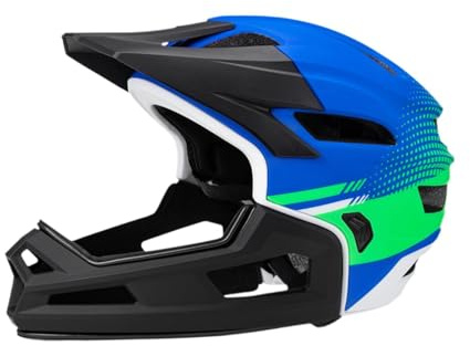 Aymzbd Vollgesichts-Mountainbike-Helm für Erwachsene, Fullface 56cm-62cm, Cycling Hemlet, Fahrradhelm Stoßdämpfung mit Abnehmbarem Kinnschutz für Klettern Beim Fahrrad Skateboard, Grün Blau