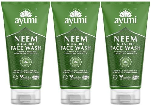 Ayumi Tea Tree Face Wash for Acne Treatment | Oil Control Face Wash with Witch Hazel | Acne FaceWash with Neem | Hydrating Facewash with Lavender Oil | Women & Mens FaceWash for Skin Care | 3x150 ml