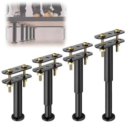 Piashow 4 patas de cama ajustables, 18 – 32 cm de altura ajustable, pie de apoyo para vigas centrales de cama, patas de apoyo robustas y medianas del marco de la cama de metal, repuesto de muebles