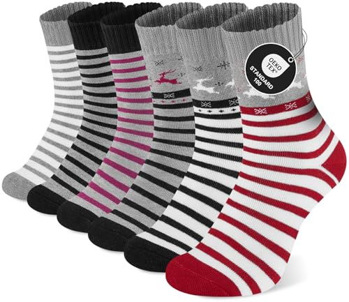 Niorasen 6 Paia Calzini Termici Donna Inverno, Spessi Caldi e Morbidi Calzini in Cotone Divertenti e Colorati Regalo con Interno Felpato Mix Natalizio 35-38