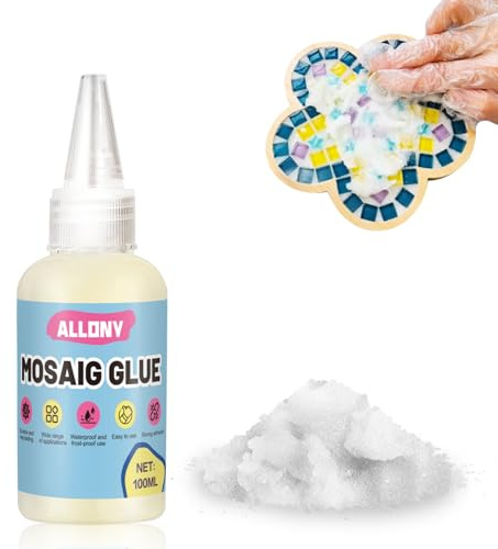 ALLONY Mosaico Piastrelle, Colla per Vetro, Tessere Mosaico, Collante Trasparente per Mosaico, Colla per Mosaico Vetro, Pasta Sigillante per Mosaico, DIY Craft per Pietra/Ceramica (100g+100ml)