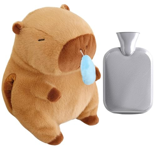 Bolsa de Agua Caliente Térmica Con Funda Peluche, Bolsa de Agua Caliente para Niños, Recipiente Interior Extraíble, A Prueba de Explosiones y Fugas, Calentador de Manos Suave para Niños y Adultos (B)