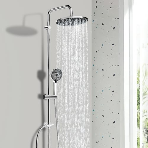 BECMai Duschset utan armatur, duschsystem i rostfritt stål med stor duschhuvud 26 cm, dusch komplett med ABS-huvuddusch, handdusch, 2 slangar, duschstång, omkopplare, duschset med regnduschset