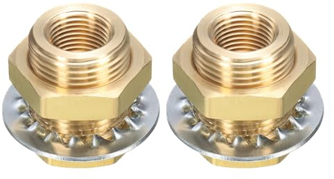 QUARKZMAN 2 Pezzi Raccordi A Parete in Ottone NPT 3/8 Femmina Doppia Filettatura Connettore Serbatoio Acqua con Guarnizioni per Secchi Pioggia Lavelli Acquari