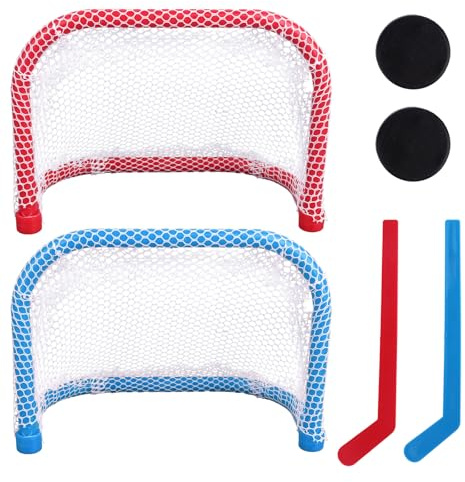 Mini Bordshockey Spel Set, 2 Mål 2 Klubbor och 2 Puckar Bordshockey Leksaker för Vuxna Inomhus Familjespel Kväll Sport Fest Tillbehör