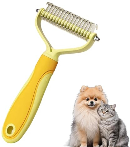 FOSDICK Brosse Chien Poil Long, Brosse pour Chien à Poils Longs, Brosse Sous Poil Chiens et Chat, Double Face 17+9 Brosses de Toilettage pour Chiens pour Nœuds, Tapis et Cheveux Emmêlé (Jaune)