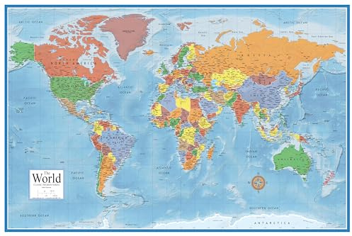 Swiftmaps 92cm x 61cm Laminated World Premier Wall Map Mural Poster A1