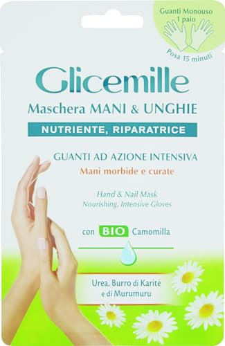 GLICEMILLE | Maschera Mani&Unghie, Dermatologicamente Testato, con BIO Camomilla, Urea e Burro di Karité, 1pz