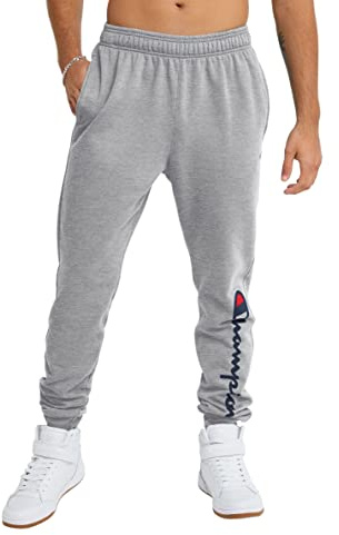 Champion, Powerblend, Fleece Joggers, Comfortable Sweatpants for Men (Reg. Or Big & Tall) Pantaloni da Tuta, Script Oxford Gray, S Uomo