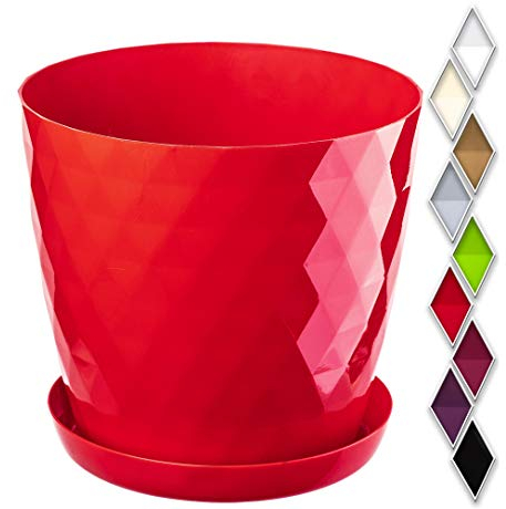 KADAX Pot de Fleurs 25 cm – en Plastique avec Soucoupe Intégrée, Pot de Plante pour Une Décoration Florale Moderne dans l'espace Intérieur (Rouge)