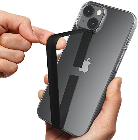 Sinjimoru Stretchable Silicone Phone Strap, Flexible and Elastic Grip Holder for iPhone & Android, Secure Phone Loops Finger Grip with Wireless Charging Support Sinji Loop Black