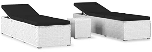 vidaXL Sonnenliege mit Teetisch 3-TLG. Gartenliege Gartenmöbel Liege Beistelltisch Relaxliege Strandliege Liegestuhl Freizeitliege Poly Rattan Weiß