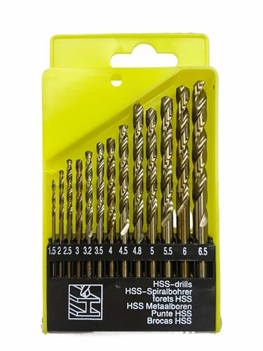 Premium Quality HSS Cobalt 5% Metal Twist Drill BIT 13pcs Set (Size 1.5mm-6.5mm) - Drilling Stainless Steel & Hard Steel Metal Wood Aluminium Plastic