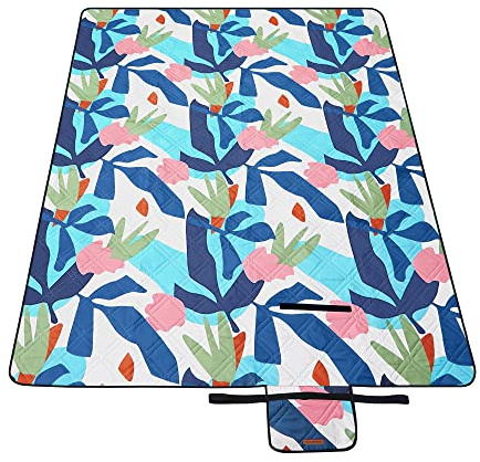 SONGMICS Picnic Blanket, 200 x 150 cm, Large Waterproof Picnic Mat for Camping, Park, Garden, Beach, Machine Washable, Foldable, Colourful Fern GCM002Q01