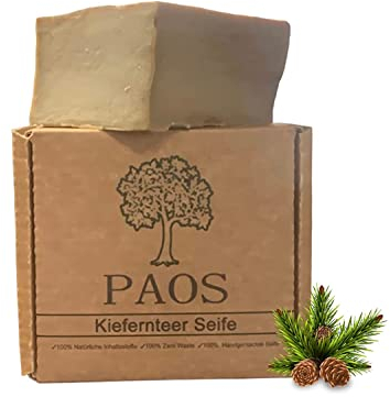 PAOS Kiefernteer Seife, ca.150g, Naturseife, Handgemacht, Teerseife, Keine chemischen Zusätze, Traditionell, Kiefernteer empfohlen bei Akne, Pickel und Neurodermitis