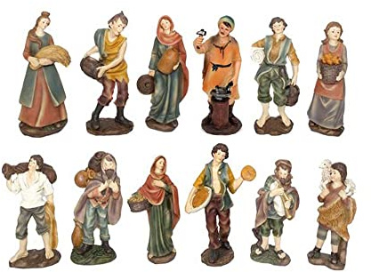 Generico Set 12 Pastori in Resina 20 cm Presepe Statuine COLORI CHIARI Personaggi Assortiti dipinte a Mano Mestieri Contadini Figure Diverse