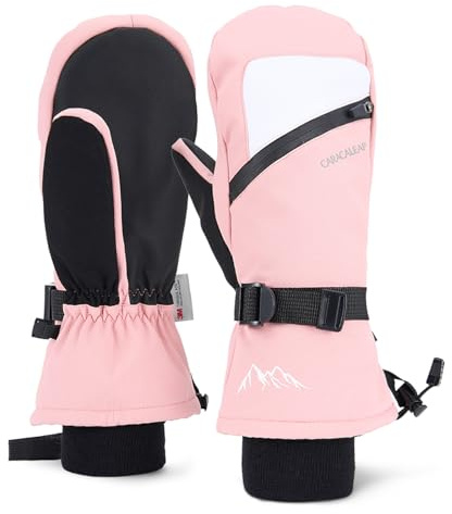 Winter Ski Mittens for Men Women Cold Weather- Warm Snow Snowboard Mittens Gloves Windproof & Waterproof, Thinsulate Warm Adult Snow Sports Mitts with Pocket Skiing Snowboarding Mitts Gloves Pink M-L