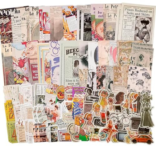 200 Stück Vintage Scrapbooking Sticker Set, Washi Aufkleber Dekoration Zubehör, Retro Beschreibbare Dekopapier, für Sammelalbum,DIY Fotoalbum,Tagebuch Notizbuch
