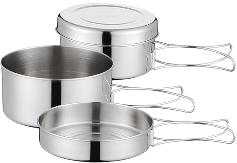 SUNOYA Pentole da Campeggio, Pentola da Campeggio in Acciaio Inox, 4 Pezzi Set Stoviglie Campeggio in Acciaio Inox, Pentola da Campeggio in Acciaio Inossidabile per Picnic, Campeggio, Trekking