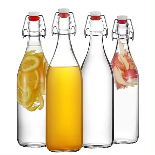 lilawelt24 4x 2L Leere Glasflasche Zum Befüllen | BügelFLASCHE| Likörflaschen Weinflasche |Essig-Öl Flaschen | Schnapsflaschen |Karaffe |Wasserflasche|Milchflasche BÜGELVERSCHLUSS