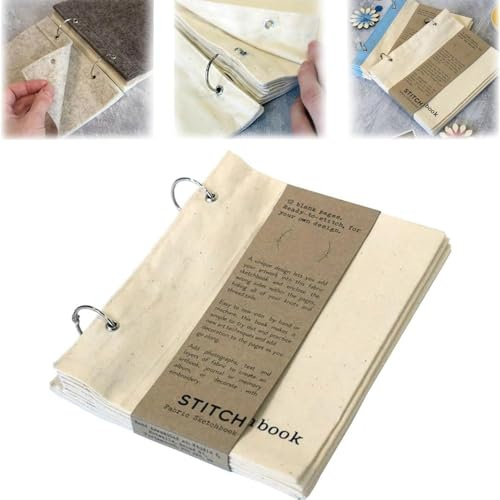 Blank Fabric Sketchbook,Handy Portable Blank Fabric Sketchbook,Art Journaling Fabric Sketchbook,Blank Sketch Book,Sketchbook for Drawing for Linen for Linen Stitchbook for Drawing,Writing (Off-White)