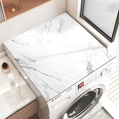 Odot Tapis de Protection pour Dessus de Machine à Laver, Antidérapant Découpable Housse de Machine à Laver pour Machine à Laver ou Sèche-Linge Buanderie Réfrigérateur -Marbre (Blanc,50x60cm)
