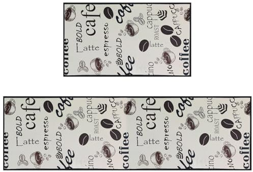 2 Stück Coffee Teppich Läufer Flur, Maßgeschneiderte Teppich Küche, Waschbarer Küchenteppich, rutschfest Teppich Flur, Vintage Läufer Küche für Küchen Esszimmer Eingangsbereich Flur