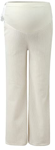 Pantalones de maternidad para mujer, pantalones de maternidad sueltos, de pierna ancha, cómodos, de pana de cintura alta, suaves, elásticos, para embarazo, para descansar, beige, M
