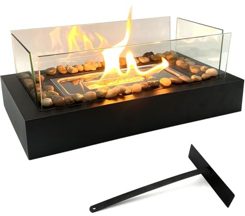 Chimenea de Mesa,Calentador De Mesa Portátil Portátil De Mesa De Chimenea De Bioetanol para Al Aire Libre E Interiores con Vidrio A Prueba De Viento