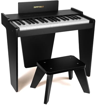 ZIPPY MAT Tastiera per bambini, pianoforte digitale a 37 tasti per bambini, strumento educativo musicale, pianoforte in legno per 3+ ragazze e ragazzi (Nero Basic)
