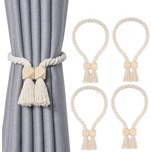 4 Piezas Alzapaños de Cortina Magnéticos, Sujeta Cortinas, Curtain tiebacks, Corbata magnética de algodón Tejida a Mano, Corbatas de Cortina Decora para Oficina, Casa, Hotel