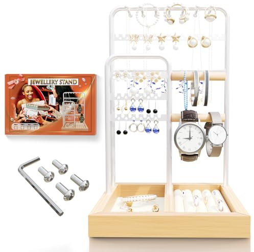 WTZWYFWJ Présentoir à Bijoux,Porte Bijoux Femme Pour Colliers,Presentoir Collier Avec Plateau Pour Boucles D'oreilles,Porte Bijoux Femme Pour Colliers,Bracelets,Boucles D’oreilles, Bagues(Blanc)