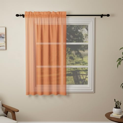 Pacok Orange Voile Curtains 45 Drop, 1 Panel Rod Pocket W56xL45 Inch