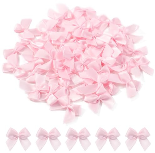 Jollybows 100 Pezzi Mini Fiocchetti, 2,5cm Rosa Fiocchetti Rossi Raso, Fiocchetti Piccoli per Bomboniere Decorazioni San Valentino Confezione Regalo Matrimonio Auto Nastro Cartolina di Natale