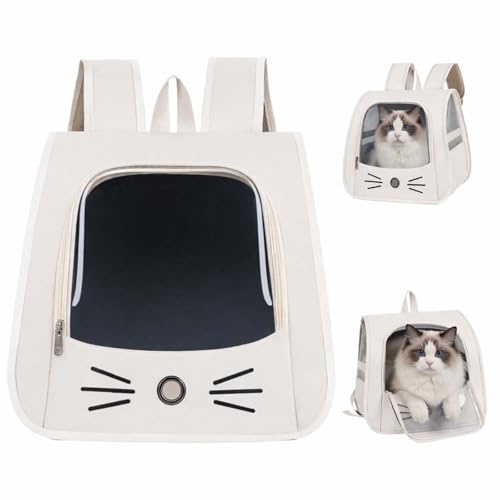 Sac Transport Chat,35×35×25cm Sac à Dos pour Animal,sac pour chat pliable portable,Sac à Dos pour Animal de Compagnie,Pour les petits animaux domestiques tels que les chats et les chiens (blanc cassé)