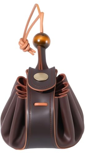 Beebeecraft Monedero de Piel de Vaca Marrón Coco Vintage Medieval Pequeño Bolso con Cordón para Dados Bolsa de Cinturón Portátil de Almacenamiento para Larp REN Faire