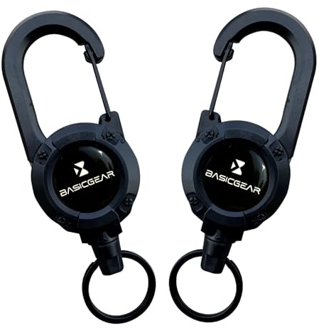 BasicGear Retractable Keychain 2 Pieces ABS Climbing Buckle with 24 Inch Cord, Heavy Duty Badge Reel Holder for Outdoors