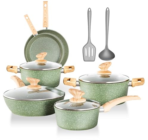 DishDelight Induktions Töpfe Set Topf und Pfannenset 12-teiliges Granit Antihaft Topfset Induktion Kochtopf Set Pfanne mit Deckel Bratpfannen Beschichteter