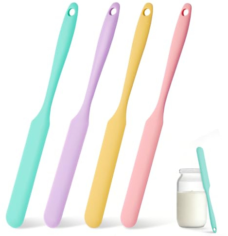 4 Pcs Silicone Jar Spatula Set, Sourdough Spurtle, Jar Scraper, Long Handle Thin Spatulas, Perfect for Jars, Bottles, Containers, Mixing, Scraping, Spreading Jam, Cake Icing and Sourdough Tools. (4)
