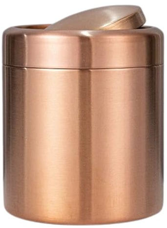 RUNROTOO Mini papelera con tapa abatible - Cubo de basura de acero inoxidable para encimera - Mini papelera moderna para escritorio de oficina, tocador, mesa de maquillaje, mesa de centro