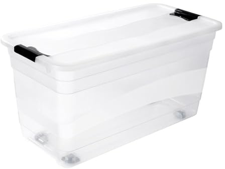 keeeper Aufbewahrungsbox mit Rollen, Deckel und Schiebeverschluss, 79,5 x 39,5 x 41 cm, 83 l, Konrad, Transparent