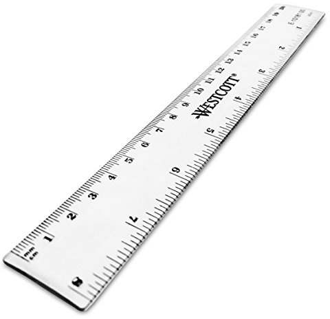 Westcott E-10181 00 Righello in plastica, 20 cm / 8 pollici, scala cm e pollici, trasparente